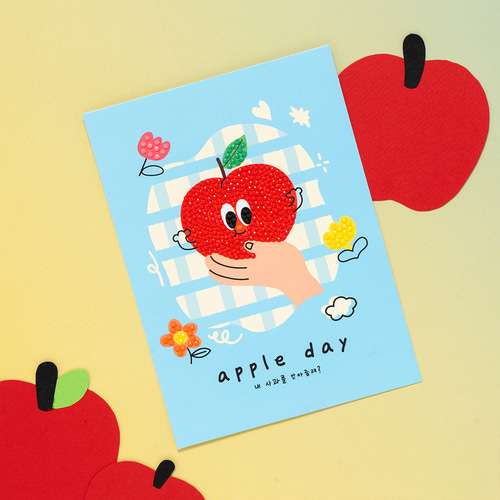 Apple Day Gem Cross Stitch Card Making Message Letter Writing Encouragement Postcard Friend Class Craft Material 3D