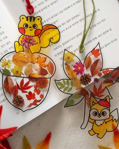 秋のしおり作り 読書動物遊びステッカー小物 小学校体験教材授業デコレーション
