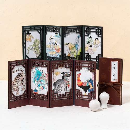 Premium Folding Screen Craft Kit - Autumn, Chuseok, Traditional Korean Folk Painting for Elderly, Elementary Art