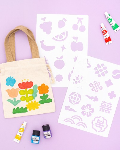エコバッグ ステンシル セット 作成 バッグ デコレーション 図案 ショッピングバッグ 小学生 手工芸 キャンバスバッグ 麻袋 図案 材料 美術