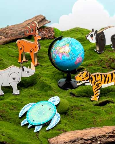 動く絶滅危機動物パズル ウッド組立キット 小学教材 玩具 幼児立体遊びセット