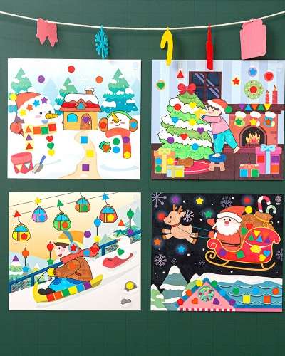 紙の形シール飾り 冬遊び製作 シールブック ブックアート クリスマス 小学生製作 保育園製作キット