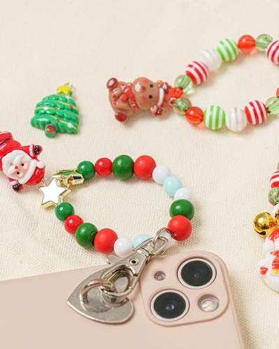 ビーズ工芸 クリスマス材料 DIY キーリング ビーズ ブレスレット作成 セット ペンダント
