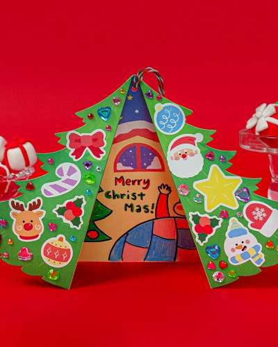 クリスマスカード作り立体ツリー 美術キット 冬作り工作 ママ手作り美術遊び
