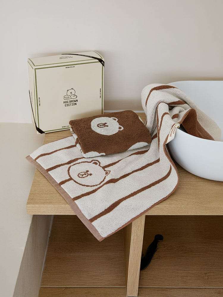LINE FRIENDS Songwol Brown Basic Towel 2P Set (Brown, Ivory)