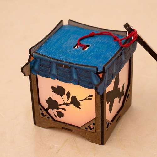 Fancy Wood Blue Lantern DIY Craft Kit - Chuseok Holiday Art Play