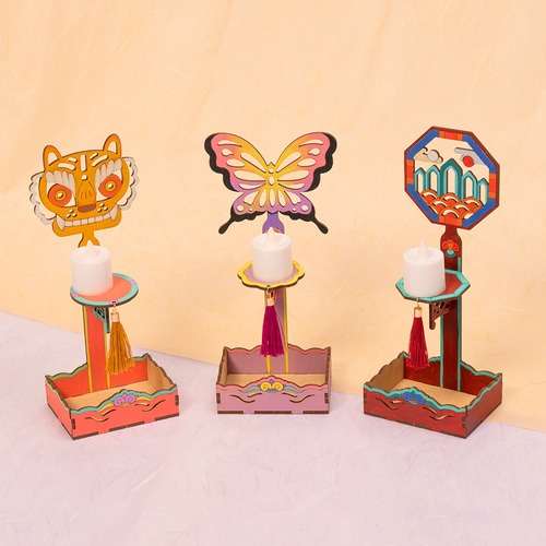 Folk Painting Candleholder Craft Kit - Chuseok & Lunar New Year Art Activity