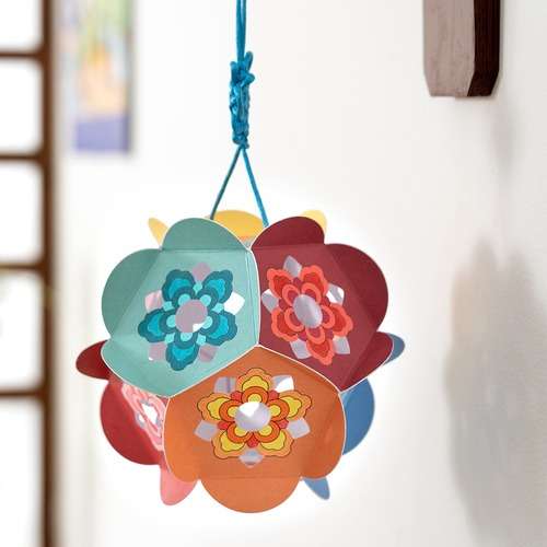 Dancheong Pattern Blue Silk Lantern DIY Art Kit - Lunar New Year Craft