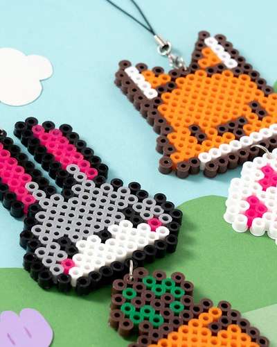 Rabbit and Fox Perler Beads Art Play Kit DIY Toy Rabbit Making
