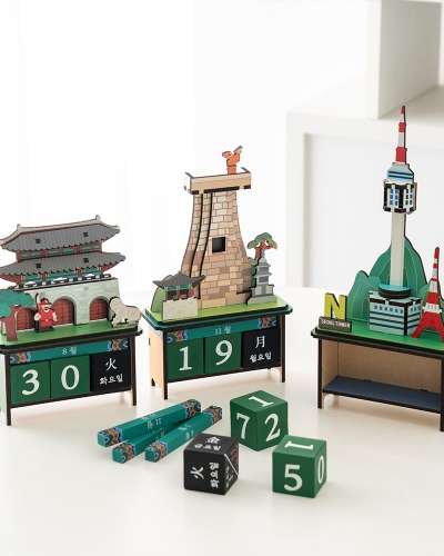 Landmark Table Calendar Desktop Wood Block 2026 New Year Calendar Perpetual Traditional Gift Gyeongbokgung Cheomseongdae DIY Interior Decor