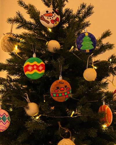 Christmas Painting Ornament Set of 5 - DIY Color & Draw Tree Decoration Craft Kit