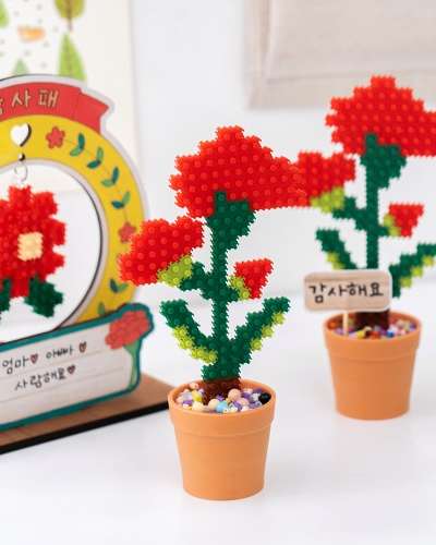 Deform Block Carnation Potted Flower DIY Assembly Kit - Parents' Day Teachers' Day Gift Toy Nano Block Flower Craft Building Set with Instructions and Materials