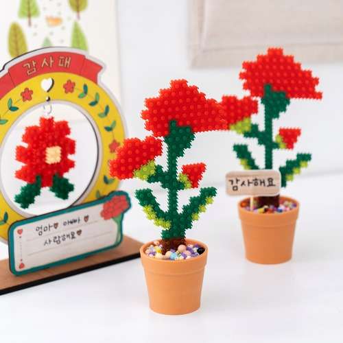 Deform Block Carnation Potted Flower DIY Assembly Kit - Parents' Day Teachers' Day Gift Toy Nano Block Flower Craft Building Set with Instructions and Materials