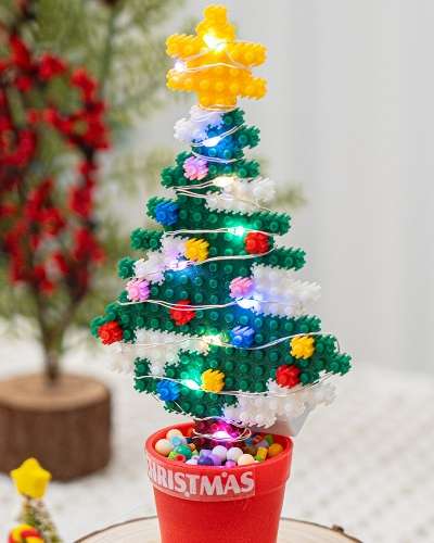 Christmas LED Potted Tree Mood Light DIY Block Mini Block Design Play Set