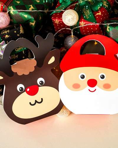 Christmas Packaging Santa Face Cookie Box Gift Wrap Handle Box