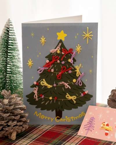 Christmas Card DIY Embroidery Message Card Holiday Card Tree