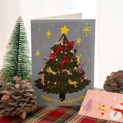 Christmas Card DIY Embroidery Message Card Holiday Card Tree