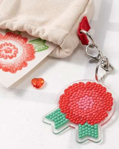Carnation Jewel Cross-Stitch Keyring DIY Kit - Parents' Day Craft