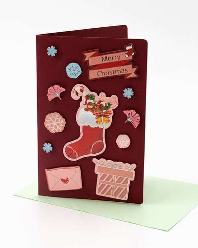 Pretty Christmas 3D Card Making - Christmas Postcard Greeting Card Stocking