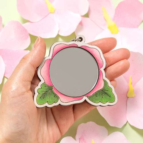 Mugunghwa Flower Wooden Hand Mirror Fancy Wood Art & Craft DIY Kit