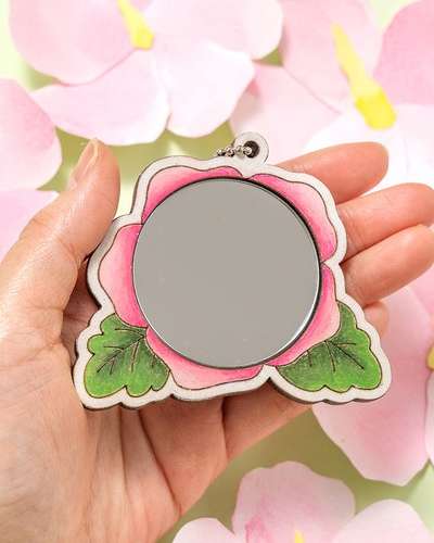 Mugunghwa Flower Wooden Hand Mirror Fancy Wood Art & Craft DIY Kit