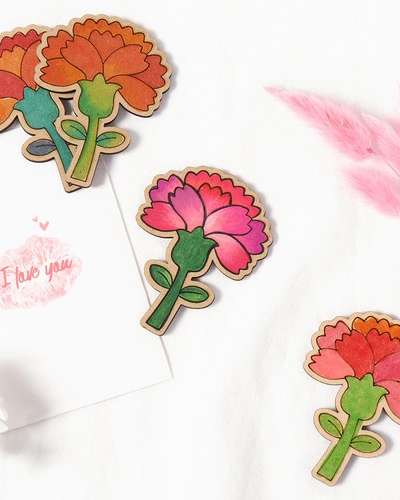 Carnation Brooch Making Kit Fancy Wood Parents' Day Craft