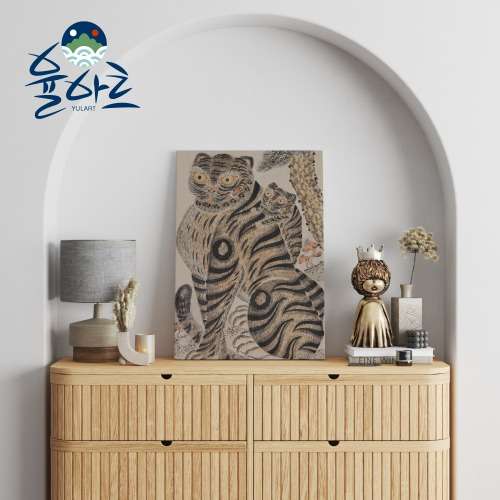 Korean Folk Painting Tiger Print Posters Set of 4 - Military Tiger Design & Work Tiger - Living Room Art - Prosperity & Wealth Painting