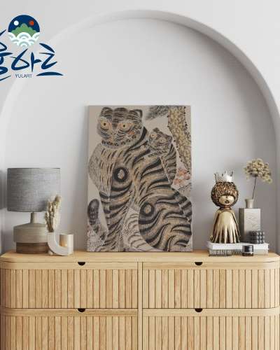 Korean Folk Painting Tiger Print Posters Set of 4 - Military Tiger Design & Work Tiger - Living Room Art - Prosperity & Wealth Painting