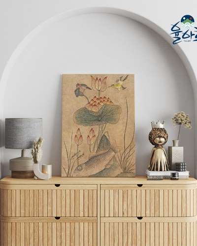 Korean Folk Painting Fish, Sea, Birds & Flowers Interior Poster – Vintage Aesthetic Prosperity Art