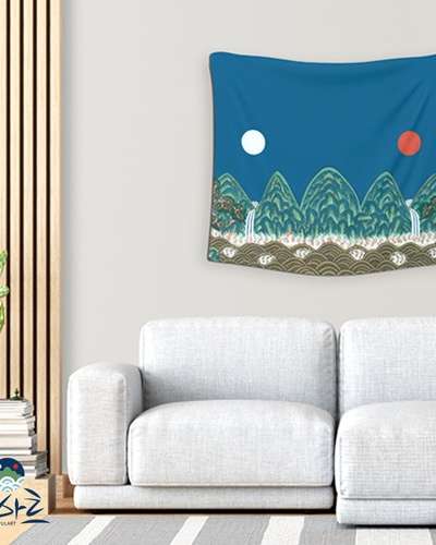Large Fabric Poster Folk Painting Sun Moon Five Peaks Fortune-Bringing Picture First Birthday Celebration