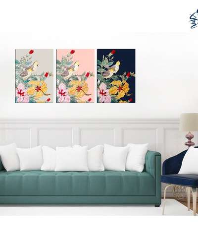 Flowers and Birds 3-Piece Korean Folk Painting Art Poster