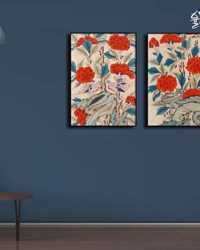 Minhwa Fantastical Rock and Peony Flower Art Poster