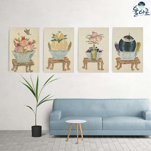Kiryeongsoqwado 4-Set Folk Painting Art Poster Oriental Painting Flowers and Fruits