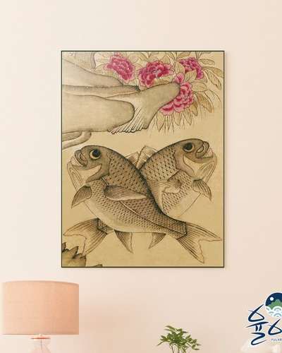 Traditional Minhwa Fish and Water Scene Interior Poster - Carp Print
