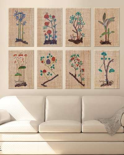 Birds and Flowers 8-Piece Korean Folk Painting Art Poster Series