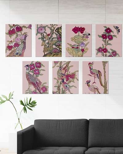 Korean Folk Painting Pink Flowers and Birds 7-Design Art Poster