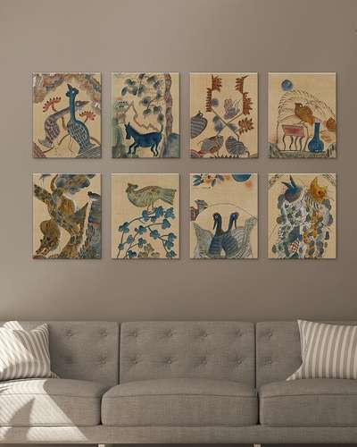 Birds and Flowers 8-Set 2 Folk Painting Art Poster