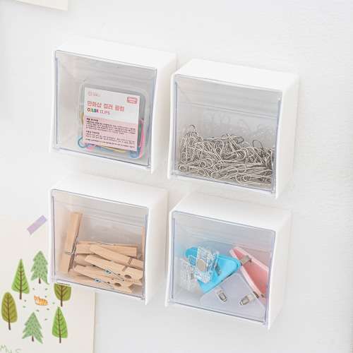 Clear Mini Storage Box Multi-Purpose Plastic Organizer Small Items Cosmetics Stationery Adhesive Mounted Tin Case