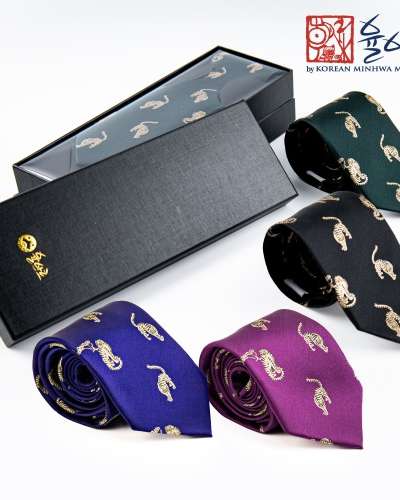 Korean Folk Painting Tiger Necktie | Men's Formal Luxury Gift | Magpie Tiger Pattern Business Tie