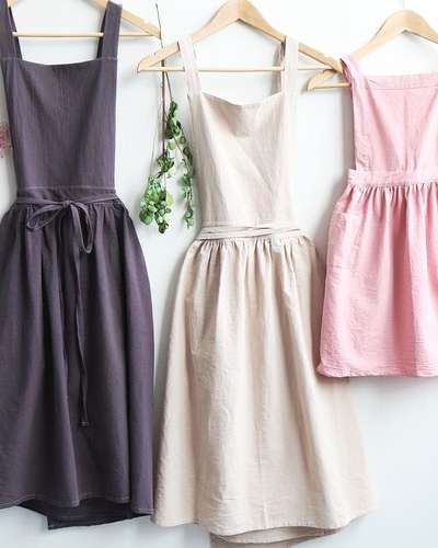 Couple One-Piece Linen Apron Set for Kids with Bonnet