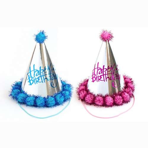 Silver Birthday Cone Hat Party Supplies