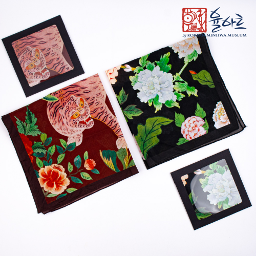Minhwa Cotton Handkerchief Scarf Headwrap Premium Gift Square Keepsake Women Commemorative