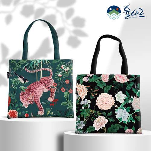Minhwa Shoulder Bag Women's Daily Canvas Flower Pattern Light Eco Bag Shopper Bag Handbag Tote Bag Storage Gift Diaper Casual