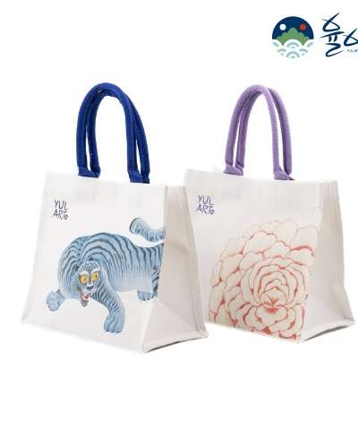 Traditional Korean Minhwa Flower Canvas Tote Bag - Bopusan Canvas Bag