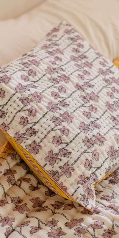 Wood Block Fabric Cushion - Blooming
