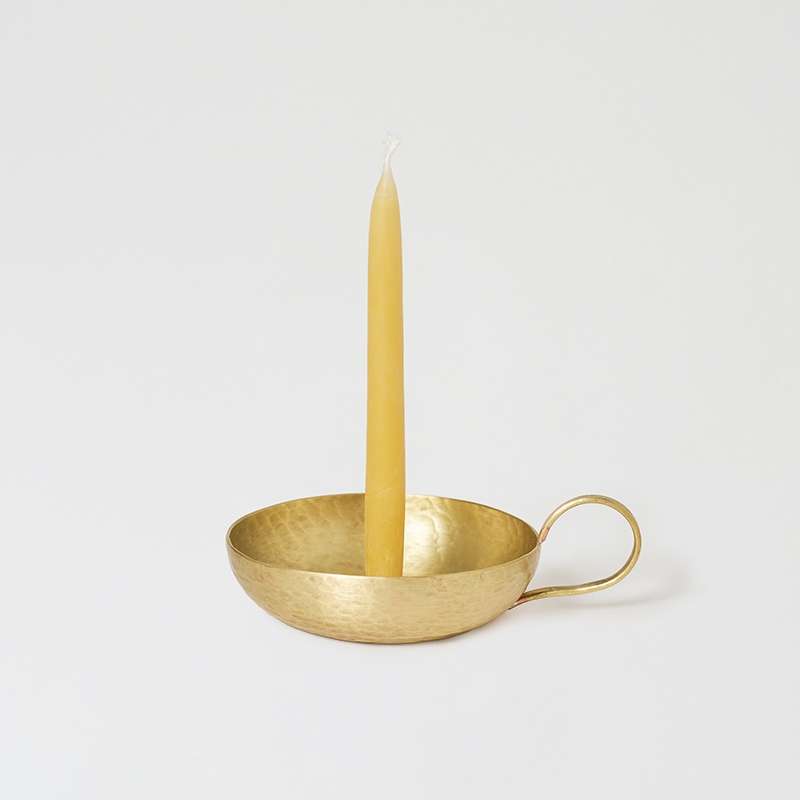 Brass Candleholder and Beeswax Candle Set