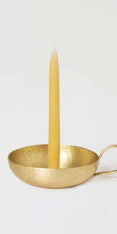 Brass Candleholder and Beeswax Candle Set