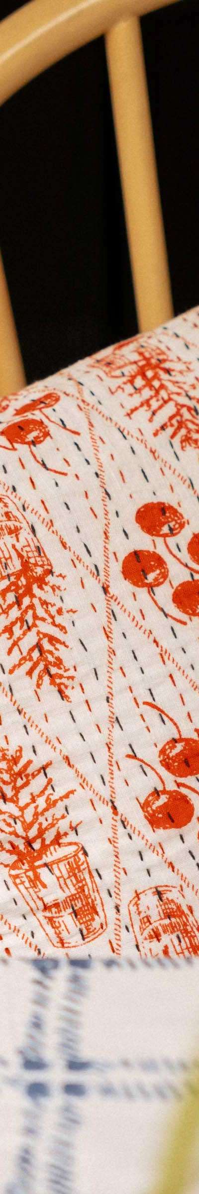 Wood Block Fabric Cushion - 2 Types