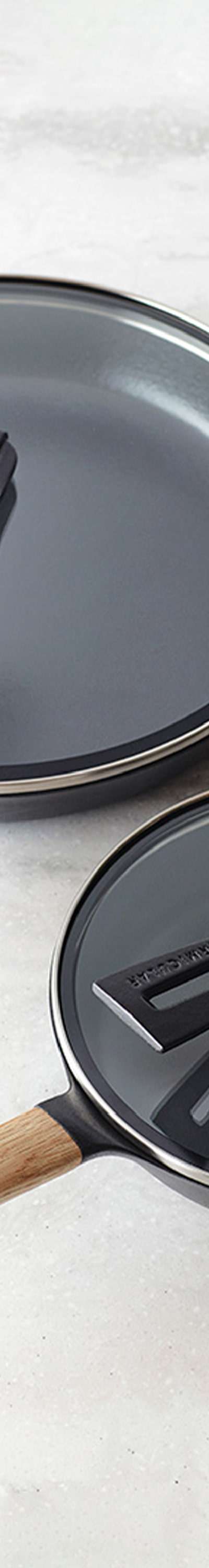 Cast Iron Enamel Frying Pan - Walnut Handle