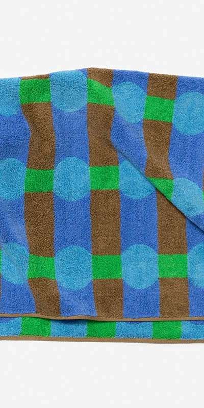 Dot Check Towel - Blue On Brick